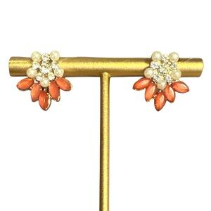 Vintage Coral and Pearl Floral Stud Earrings